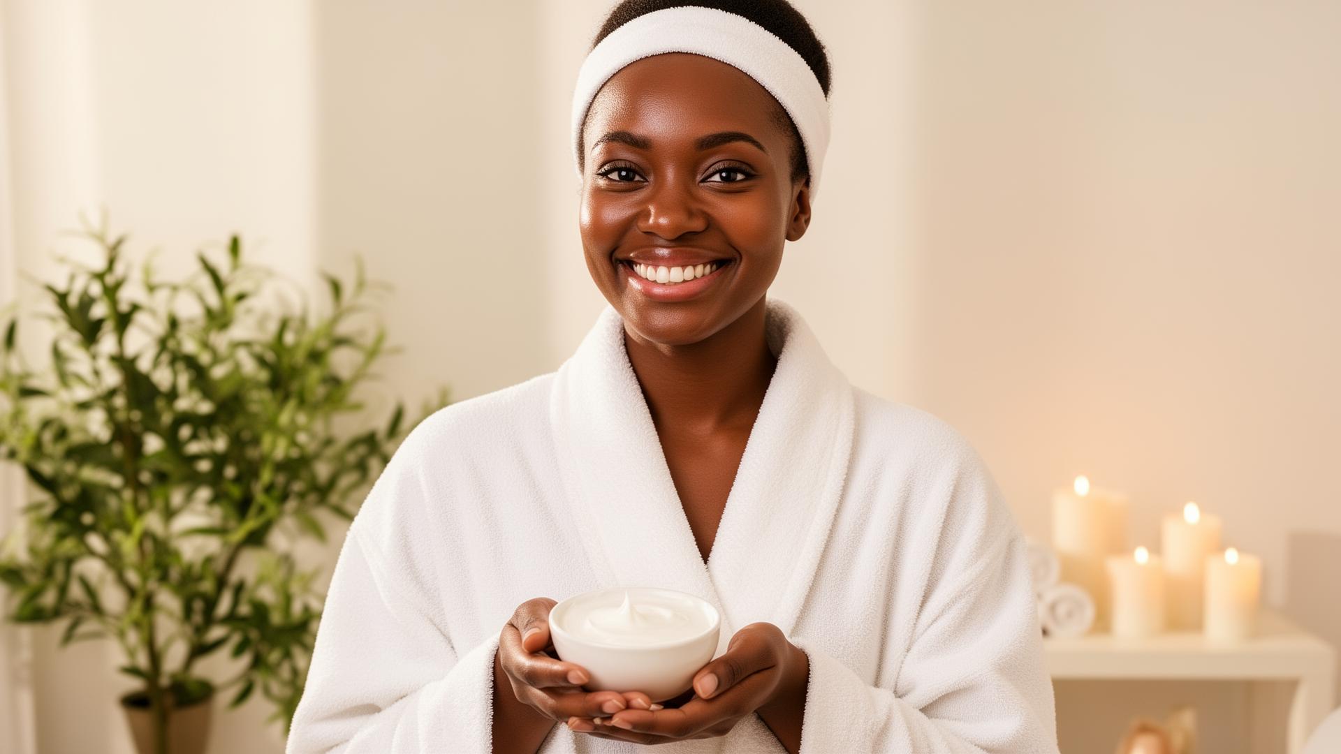 Black woman enjoying spa skincare treatment