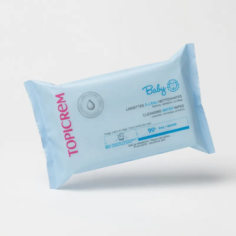 TOPICREM BABY Cleansing Water Wipes (60 Compostable Wipes)